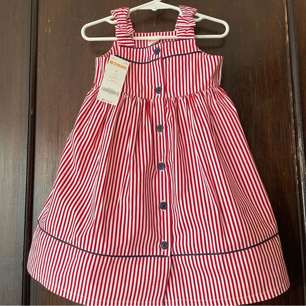 💕 NWT Gymboree striped nautical dress 3t red white sleeveless bow shoulder